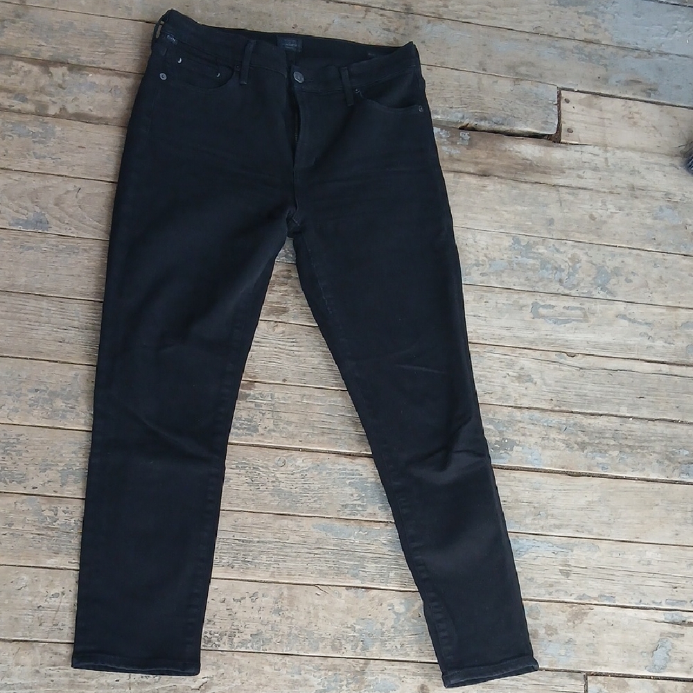 Citizens Of Humanity Rocket Crop Soft  Black Denim Jeans Branded Waist Patch